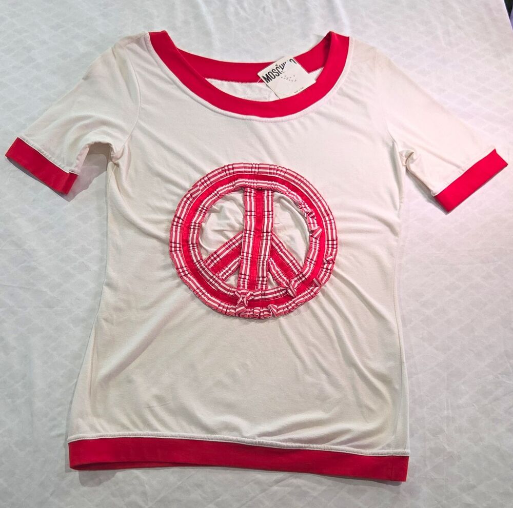 Vintage 90s Moschino Jeans Peace Sign Ruffle Top IT 44 US 10 NWT Made In Italy